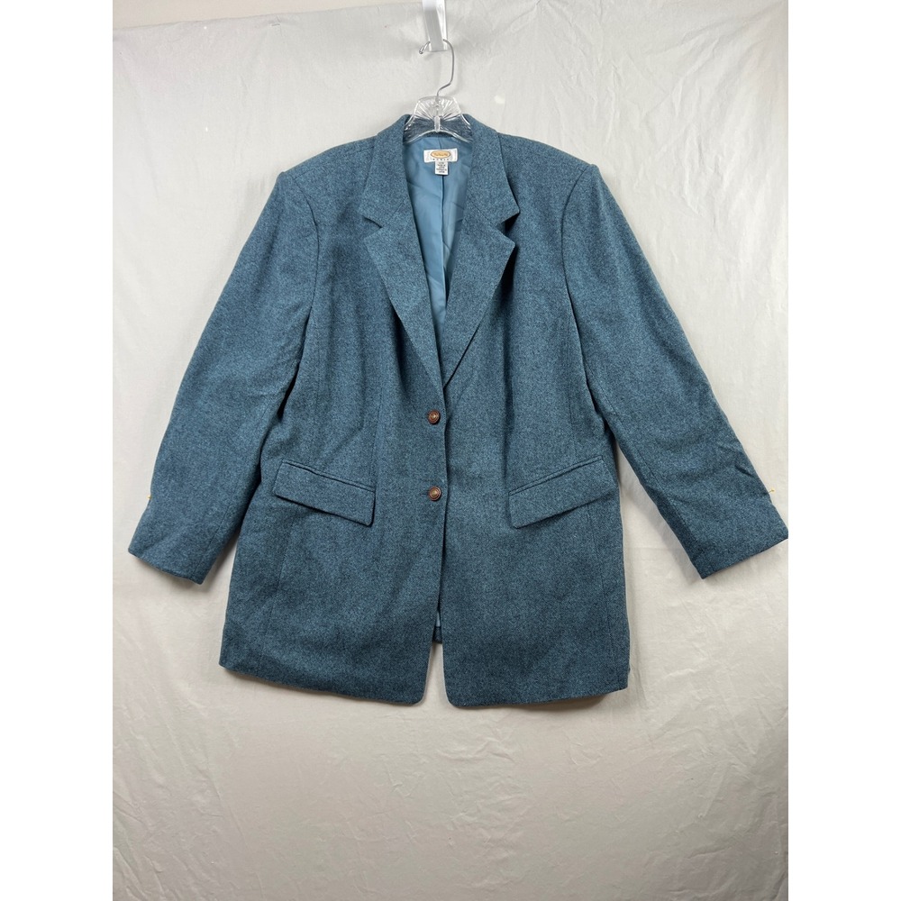 Talbots Blazer Women 16W Blue Wool Cashmere Angora Blend Crest Button Jacket
